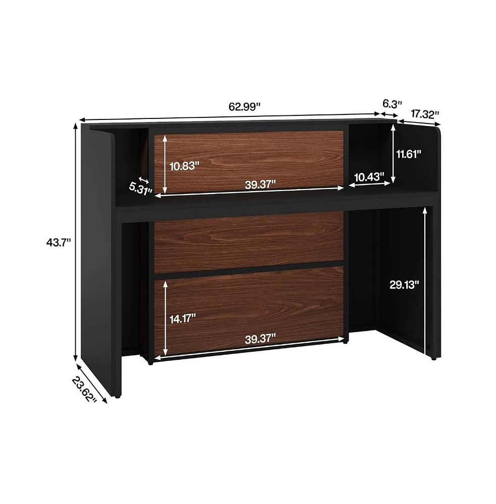 Tribesigns Reception Desk with Led Lights, 63 Inches Front Counter Desk for Checkout, Lobby, Salon, Retail, Modern Large Counter Table for Store Shop