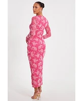 Quiz Women's Floral Flocked Mesh Maxi Dress