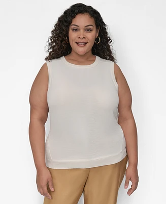 Dkny Plus Mix-Media Sleeveless Sweater Top
