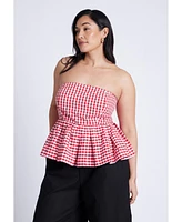Eloquii Women's Gingham Peplum Top