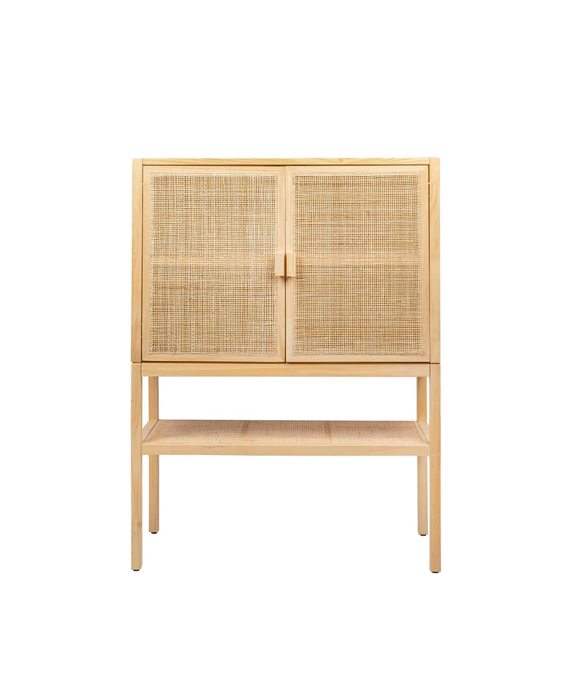 Creative Co-op 15.8" Woven Rattan and Wood Bohemian Cabinet