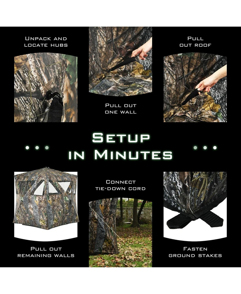 3 Person Portable Pop-Up Ground Hunting Blind with Tie-downs