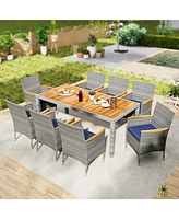 9 Pieces Patio Pe Wicker Dining Set for Deck, Garden and Yard