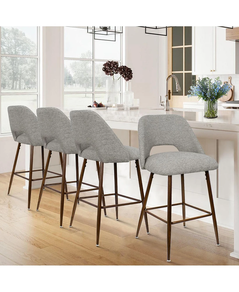 Set of 4 Counter Height Bar Stools, Mid-Century Modern Chairs with Walnut Wood Legs and Backrest-Maison Boucle