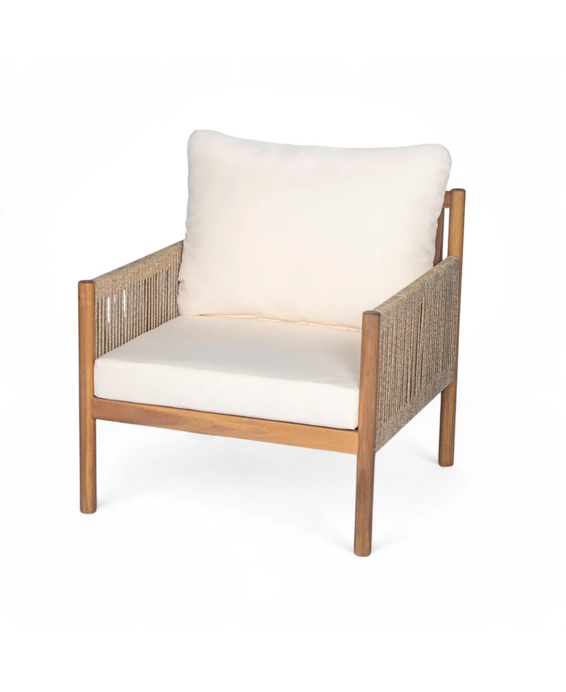 Woven Outdoor Lounge Chairs - Wood Frame & Cushions (Set of 2)