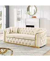 90" Velvet Tufted Chesterfield Sofa - Beige