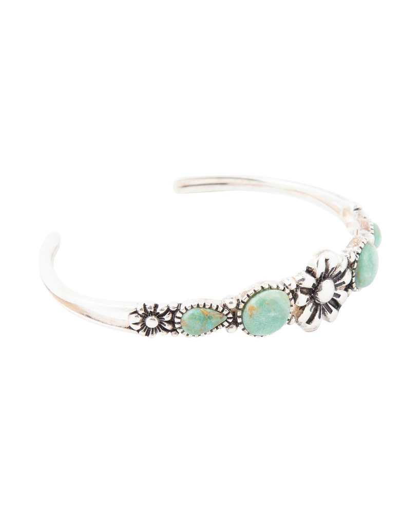Barse Floral Blue Turquoise and Sterling Silver Cuff Bracelet