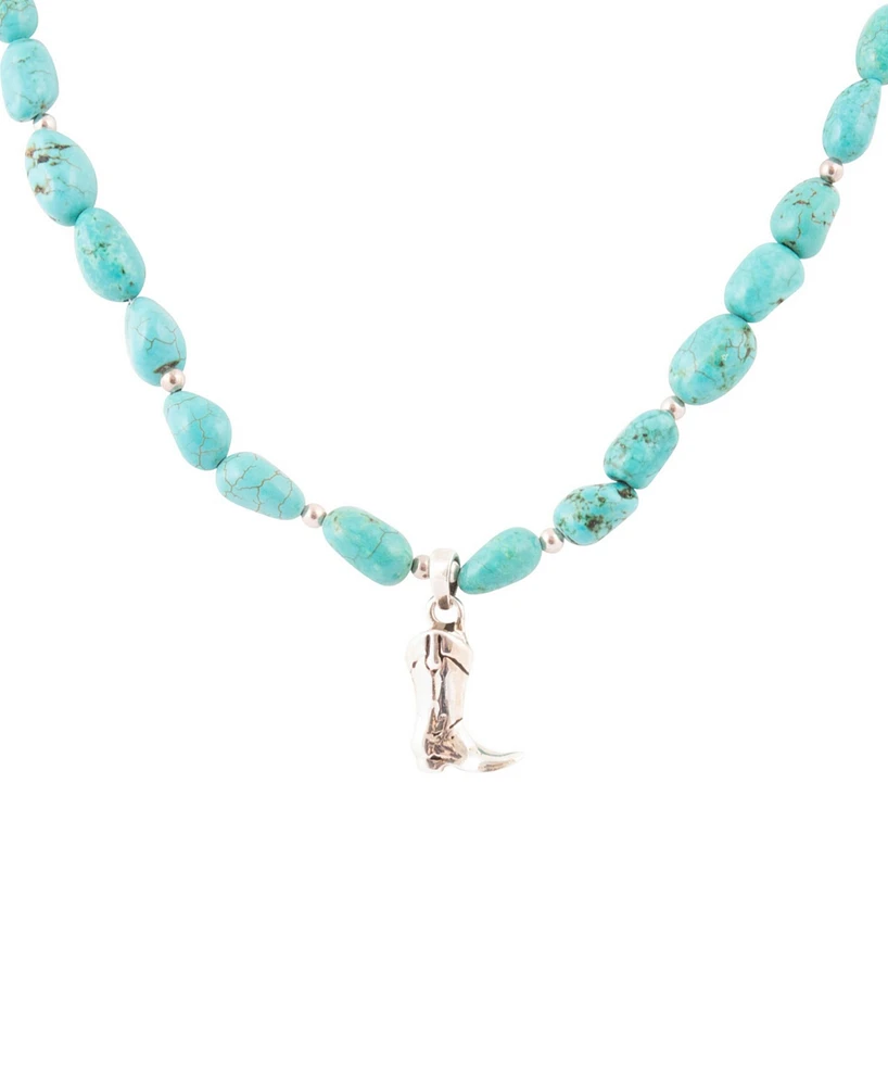 Barse Genuine Turquoise Magnesite and Sterling Silver Boot Charm Necklace