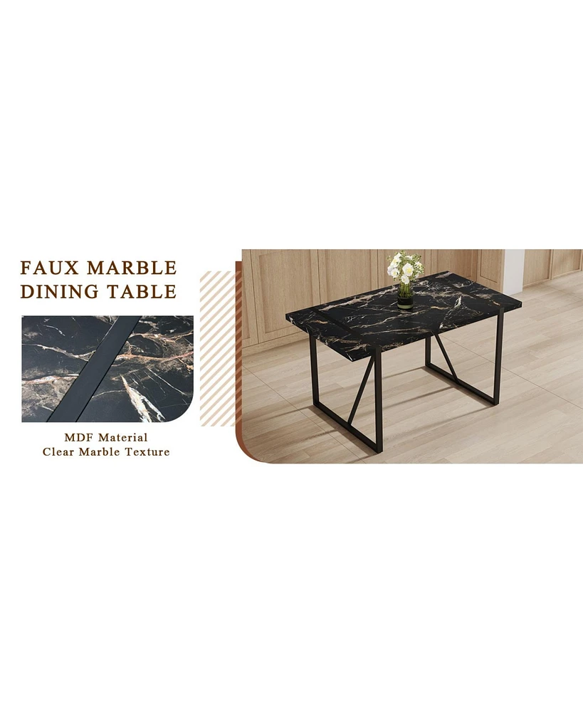 Black Marble Dining Set - 55" Table & 4 Pu Chairs