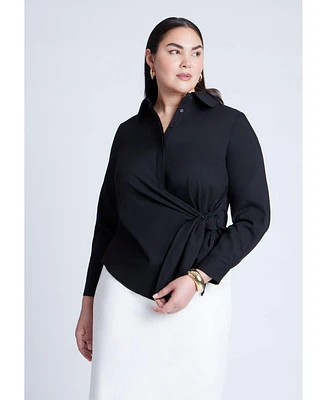Eloquii Women's Hip Tie Collared Shirt