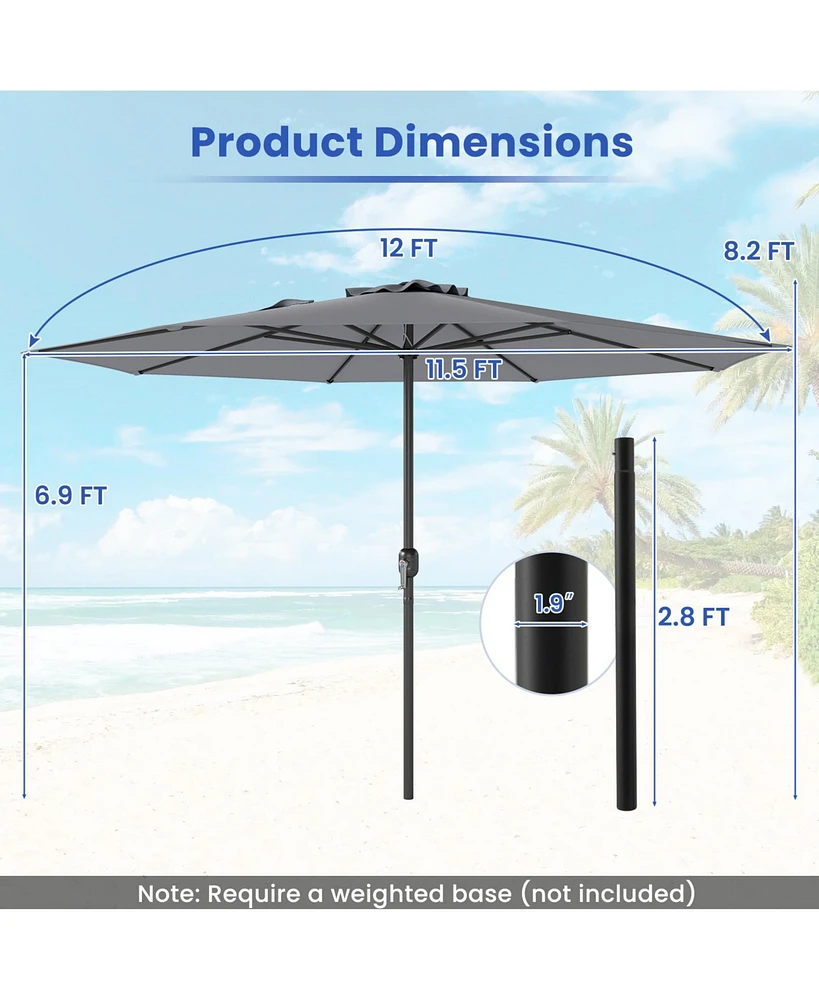 12 Feet Patio Umbrella with Crank Handle and 8 Sturdy Ribs-Gray