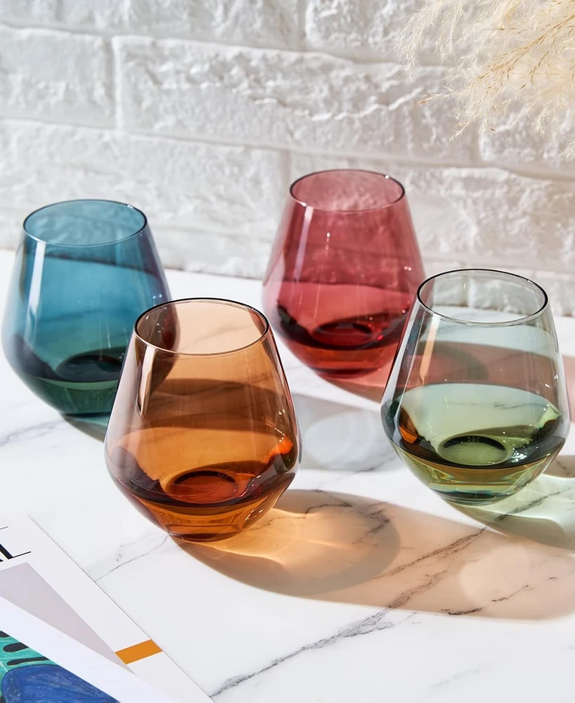 The Wine Savant Khen Pastel Muted Stemless Wine Glasses, Set of 4