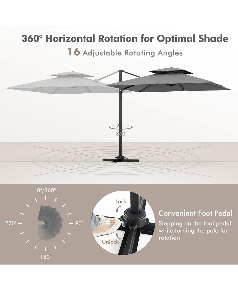 9.5 Feet Cantilever Patio Umbrella with 360° Rotation and Double Top