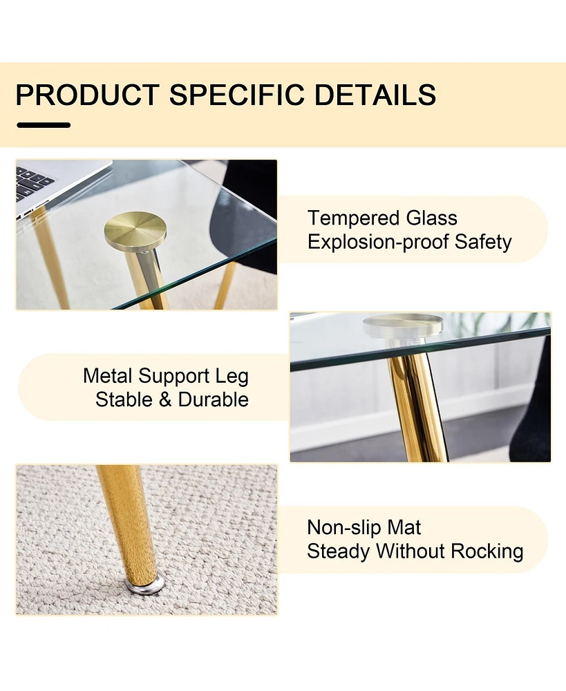 Modern Glass Dining Table, Golden Legs, 51" Kitchen/Living Room