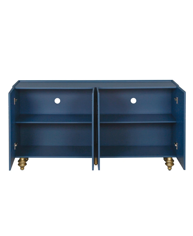Navy Blue Fluted Sideboard Buffet with 4 Doors
