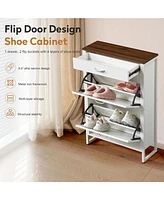 Slim Shoe Cabinet with 2 Flip Drawers, 1 Drawer & Organizer