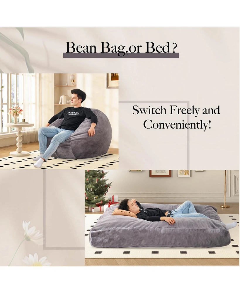 Giant Convertible Bean Bag: Lazy Chair to Bed, Machine Washable
