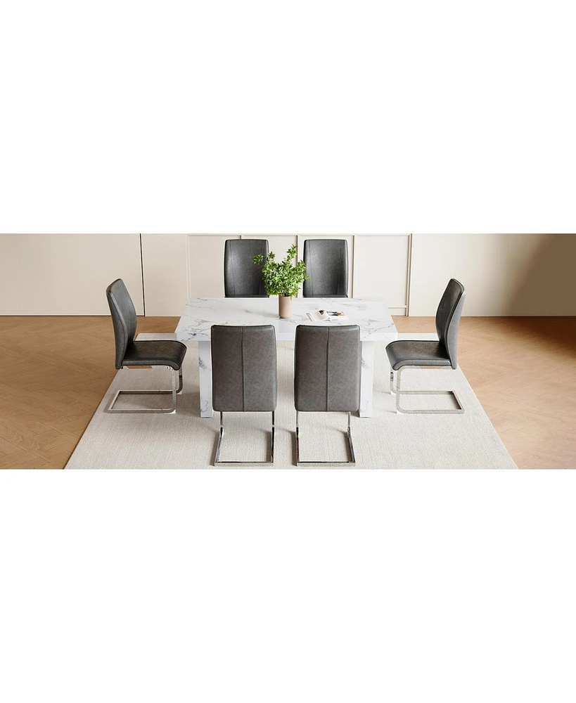 White Marble Table & Gray Pu Chairs
