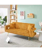 White Corduroy Sofa with Pillows