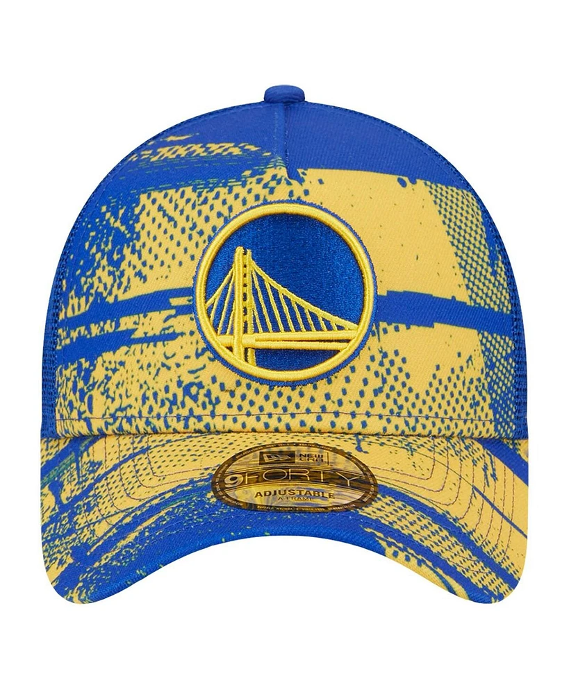 New Era Men's Royal/Gold Golden State Warriors Tip Off A-Frame Trucker 9FORTY Adjustable Hat
