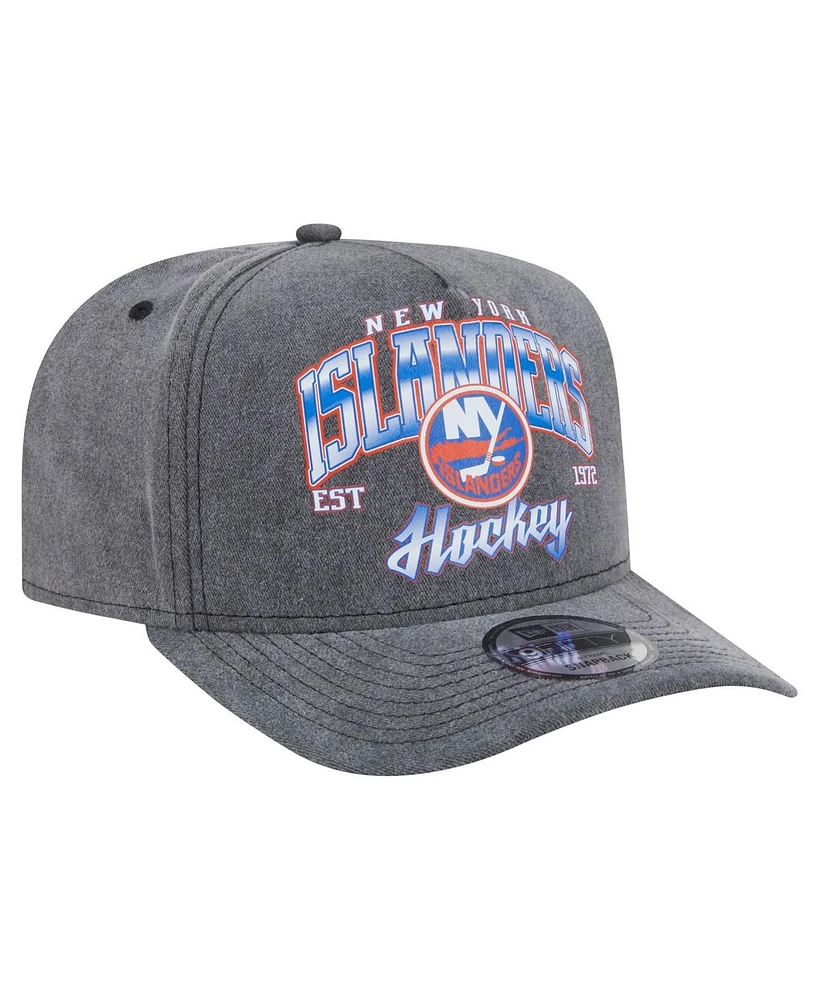New Era Men's Charcoal New York Islanders Throwback Washed A-Frame Pre-Curved 9FIFTY Snapback Hat