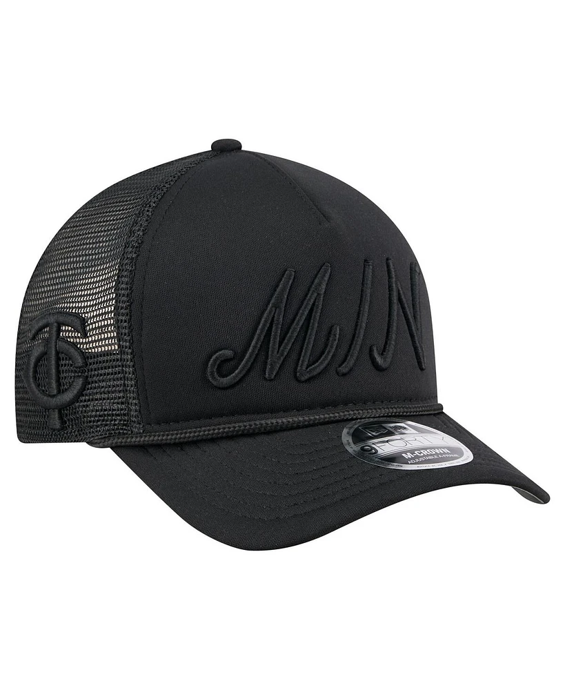 New Era Men's Black Minnesota Twins City Initial 9FORTY A-Frame M-Crown Adjustable Trucker Hat