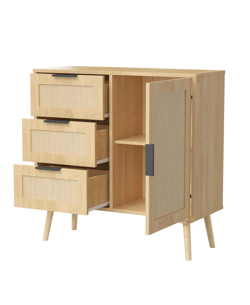 Modern Rattan Wood Dresser Wood Storage Cabinet Sideboard for Bedroom, Living Room, Entryway, Hallway