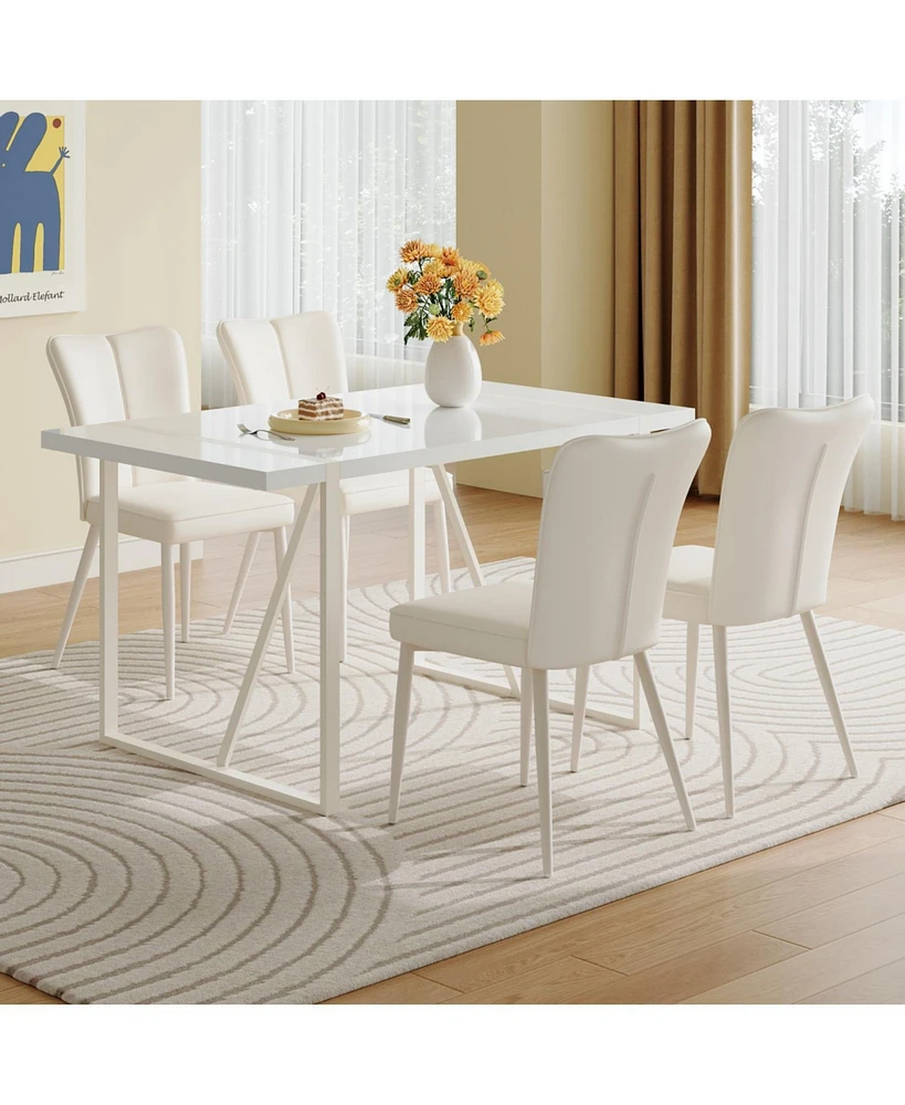 55" Cream Mdf Dining Table Set with 4 Armless Chairs