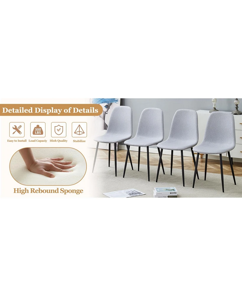 Black Marble Dining Set - 63" Table & 6 Gray Linen Chairs