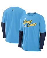 Nike Men's Light Blue Milwaukee Brewers Authentic Collection City Connect Lightweight Player Tri-Blend Performance Long Sleeve T-Shirt