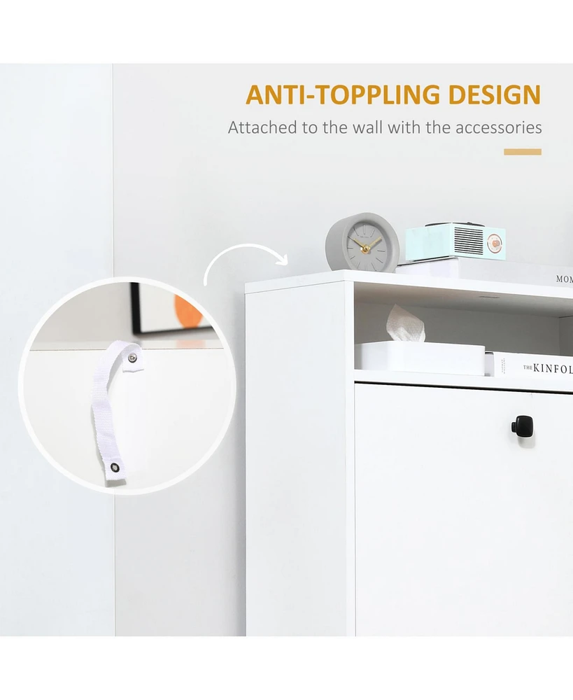 Slim Shoe Cabinet, Trendy Shoe Storage Cabinet with 3 Large Fold-Out Drawers & a Spacious Top Surface for Small Items, White