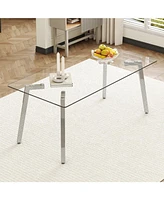 71" Glass Top Dining Table, Silver Metal Legs