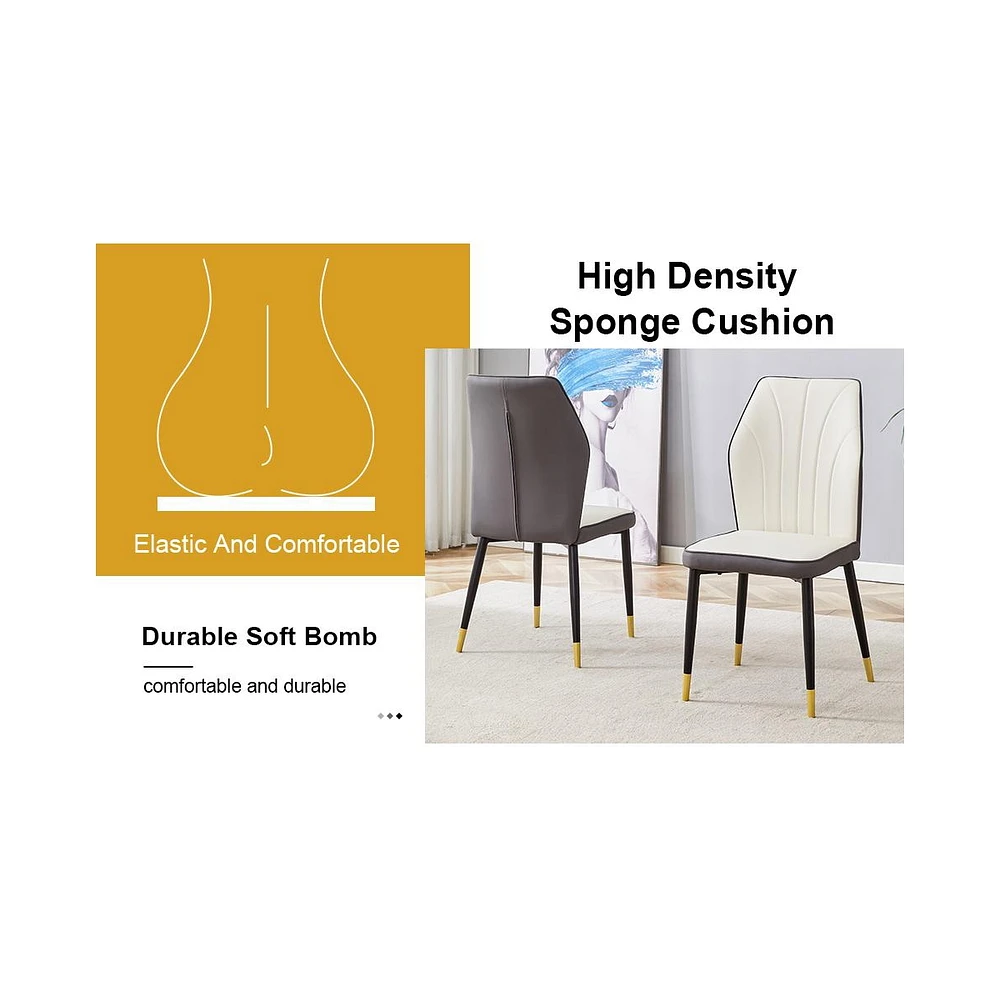 Black Marble Dining Set with White & Gray Pu Chairs