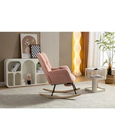 Teddy Fabric Rocking Chair With Adjustable Footrest,Pink