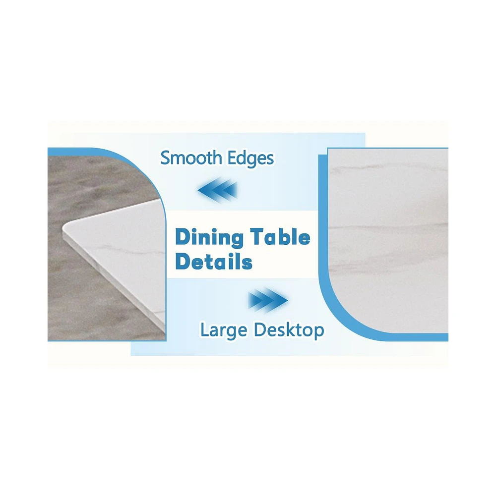 63" Snow Mountain White Stone Dining Table Set (4 Black Pu Chairs)