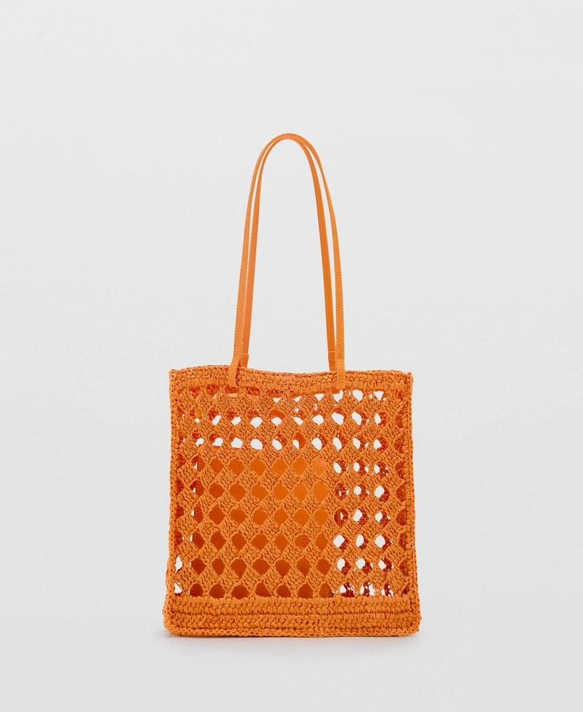 Mango Women's Natural Fiber Openwork Shopper Bag