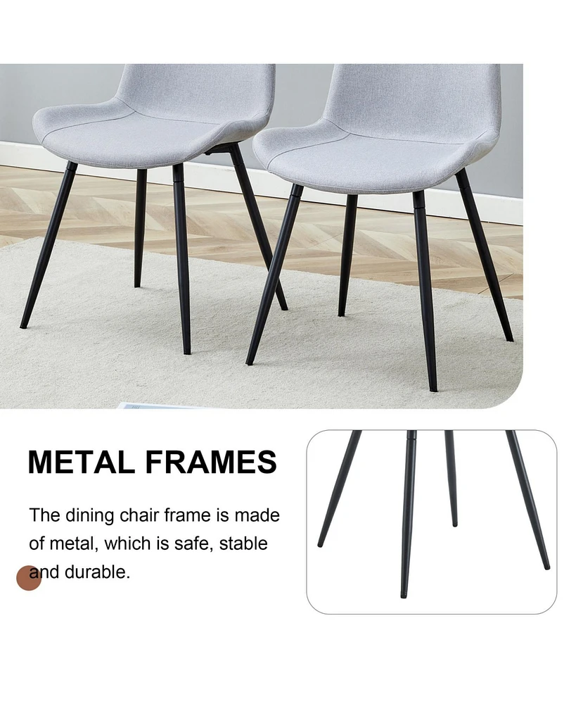 Comfortable Dining Chair Set: Set of Six in Light Gray Linen-Cotton
