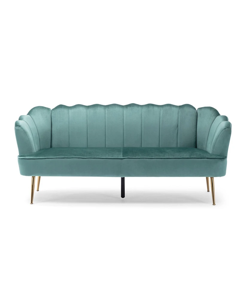 Modern Glam Velvet 3-Seater Sofa With Channel Stitching And Gold Legs