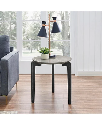 Living Room Coffee Table: Modern and stylish 24 inch round small coffee table, imitation marble tabletop with rubber wood solid wood legs, wooden coff