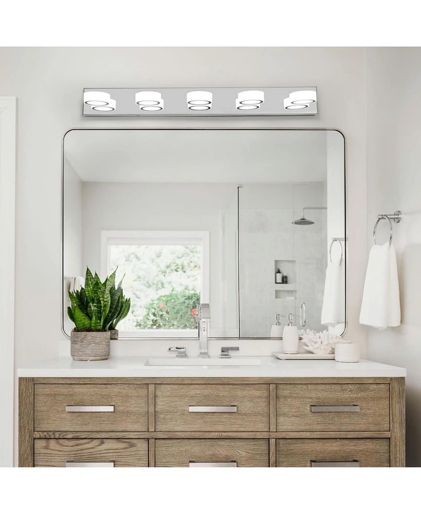 Chrome Led Vanity Light Fixture with Acrylic Shades, Dimmable, 37