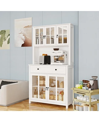 71" Pantry Cabinet w/ Microwave Counter, Adjustable Shelves - White