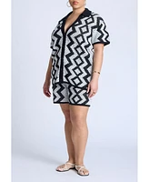 Eloquii Women's Oversized Crochet Button Up