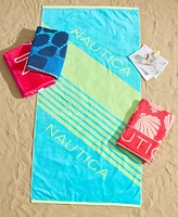 Nautica Logo Stripe Jacquard Beach Towel Set, 68" X 36"