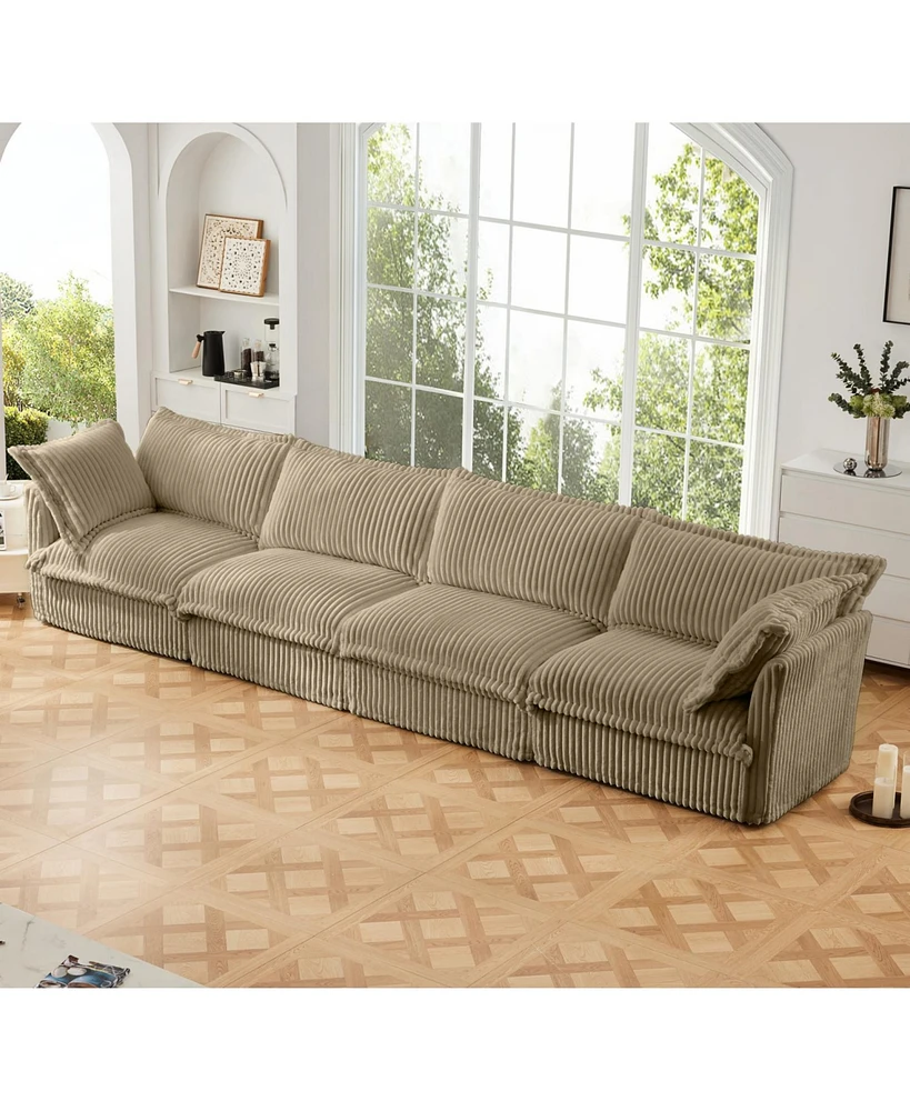 Camel Corduroy Slipcovered 4-Seater Sofa