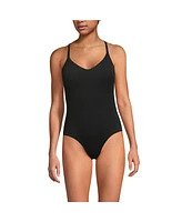 Lands' End Women's Tugless QuickDry V-Neck Multi-Way High Leg One Piece Swimsuit
