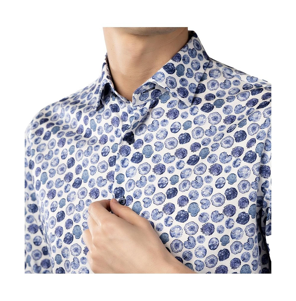 Luchiano Visconti Men's White Multicolor Circular print shirt