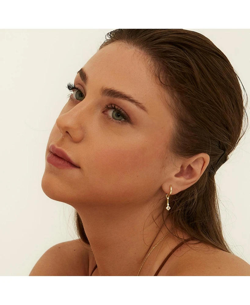 Spero London Sterling Silver Rhombus Drop Hoop Earring