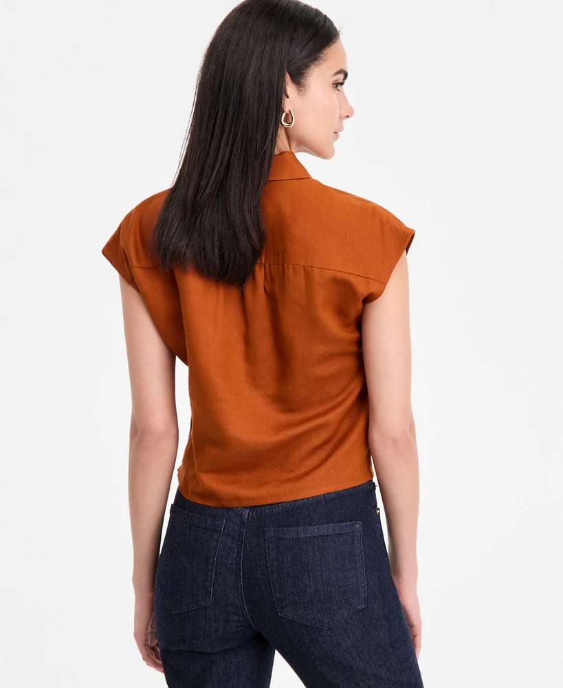 I.n.c. International Concepts Women's Linen-Blend Wrap Blouse, Exclusively at Macy's