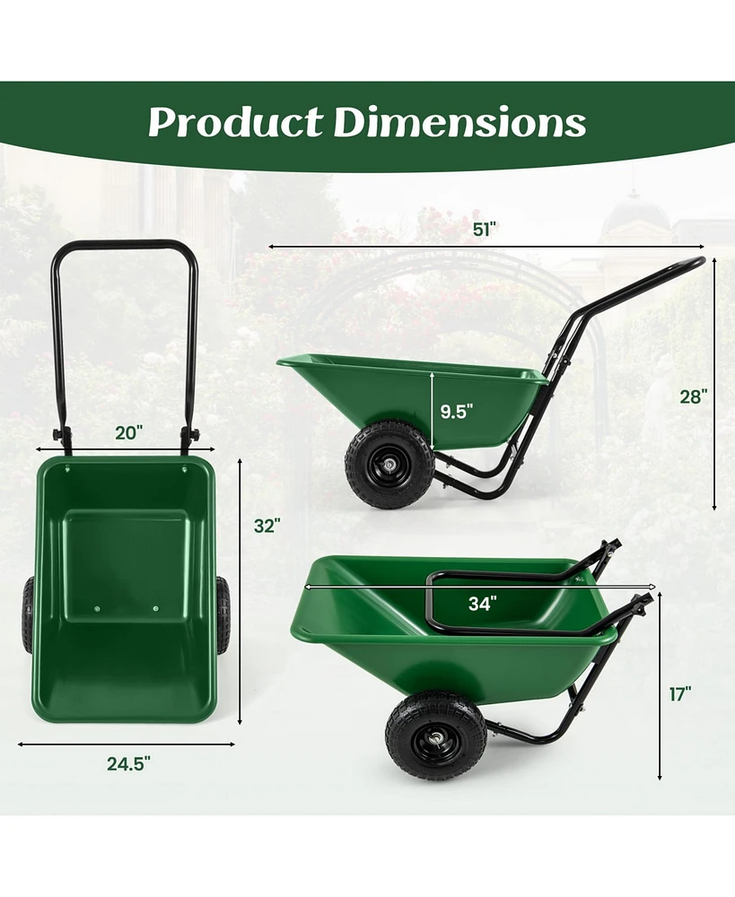 Dual-Wheel Wheelbarrow Garden Utility Cart with Pneumatic Tires