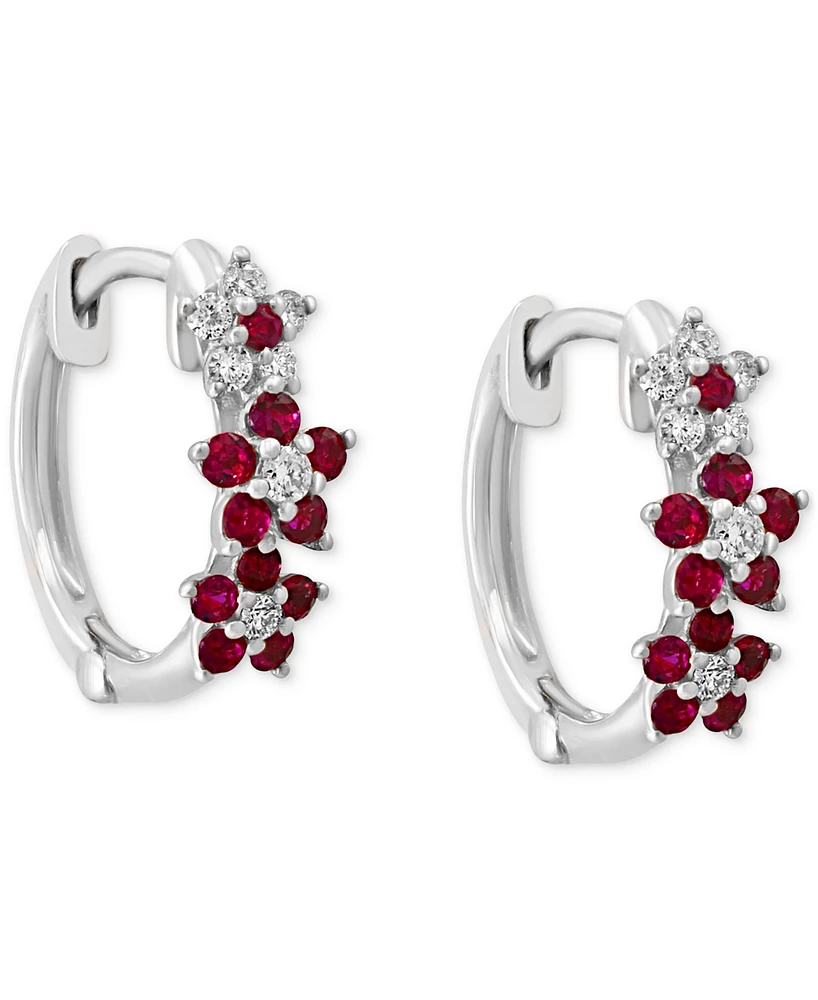 Lali Jewels Ruby (1/3 ct. t.w.) & Diamond (1/8 Extra-Small Hoop Earrings 14k Yellow Gold, 0.15" (Also Available White Gold)